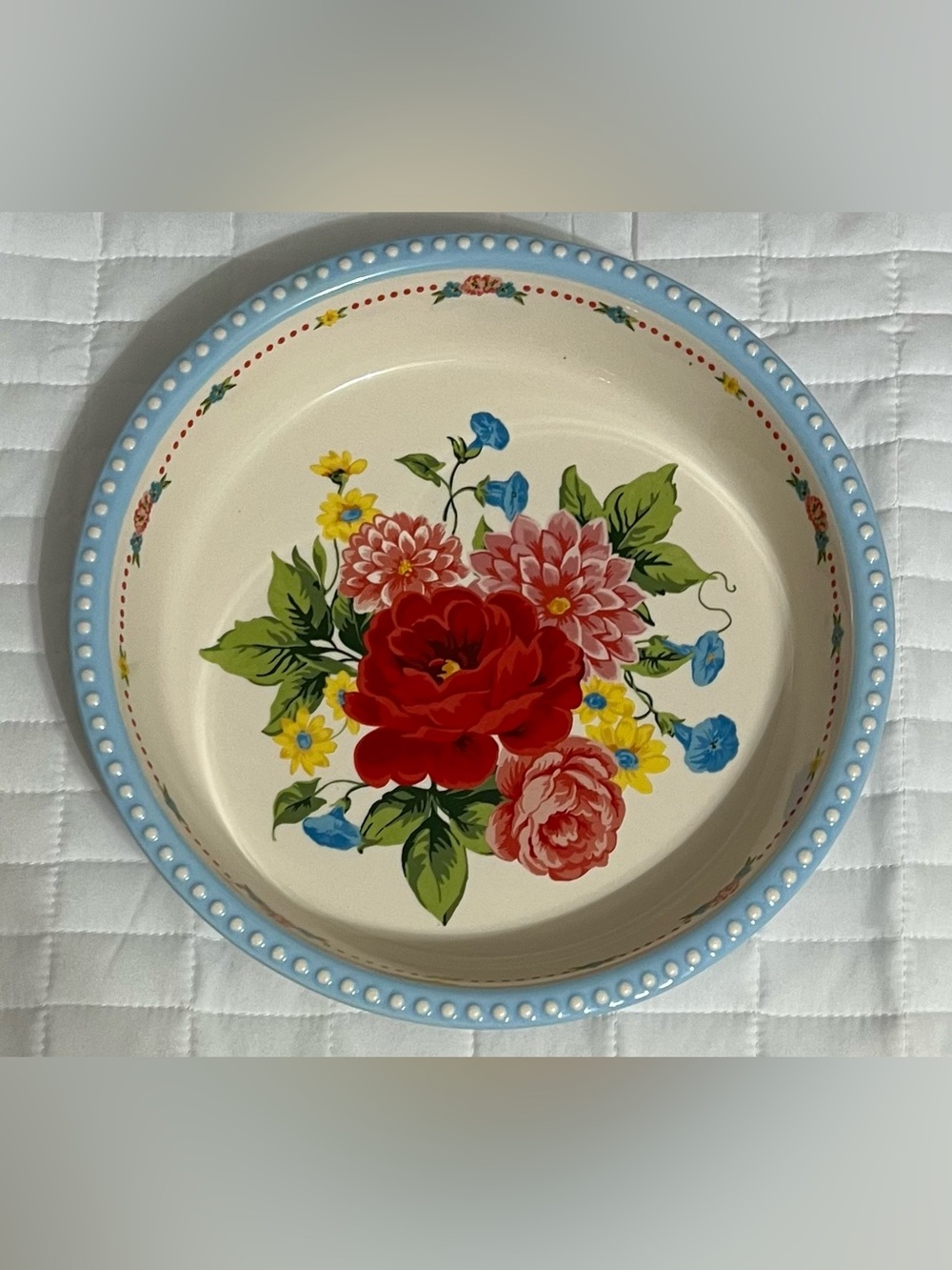 Pioneer Woman Sweet Rose Light Blue Pie Plate Dishwasher Oven & Microwave Safe
